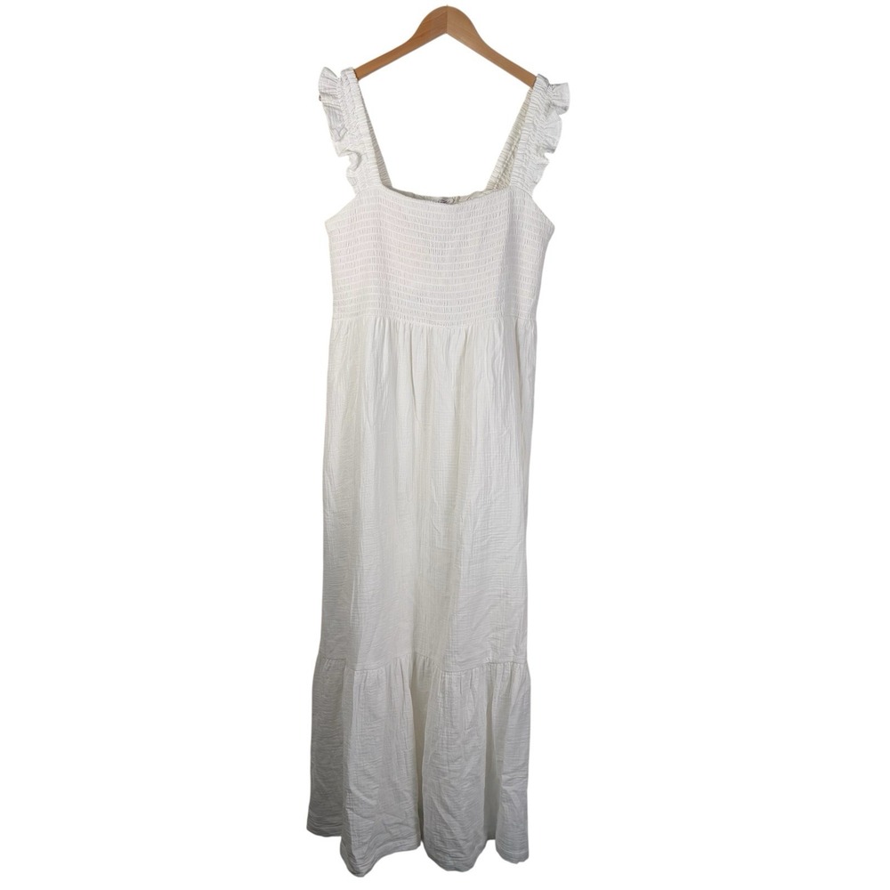 SOMA WKND Gauze Tiered Maxi Bra Dress Size XL White Lined Cotton w/ Pockets